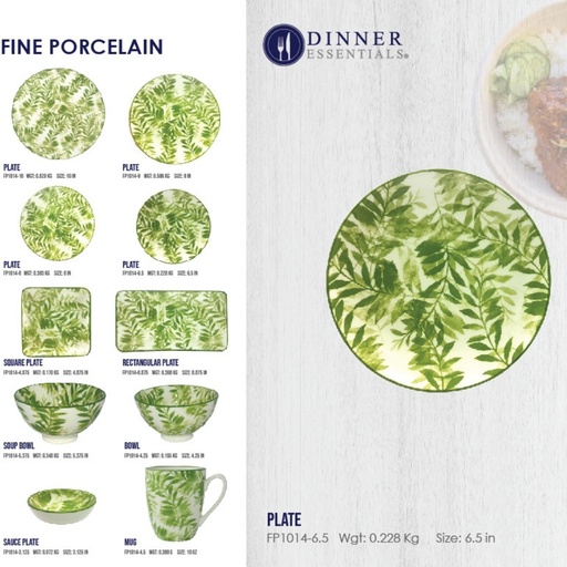 Dinner Essential Decorative Printed Dinnerware Green Leaf