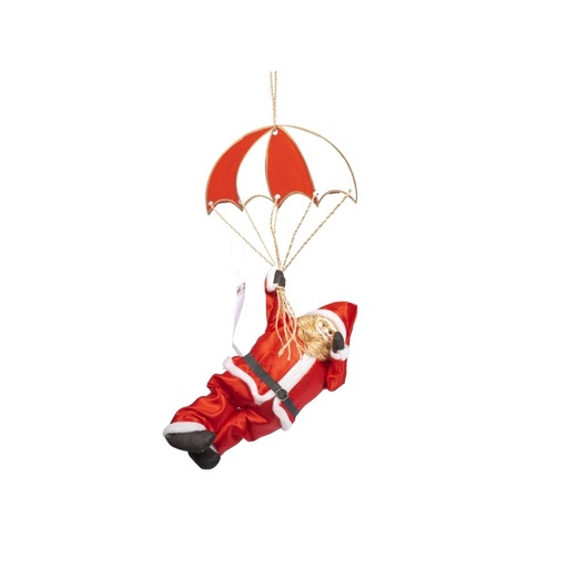 Christmas Hanging Parachute Wood w/ Small Santa Red/White
