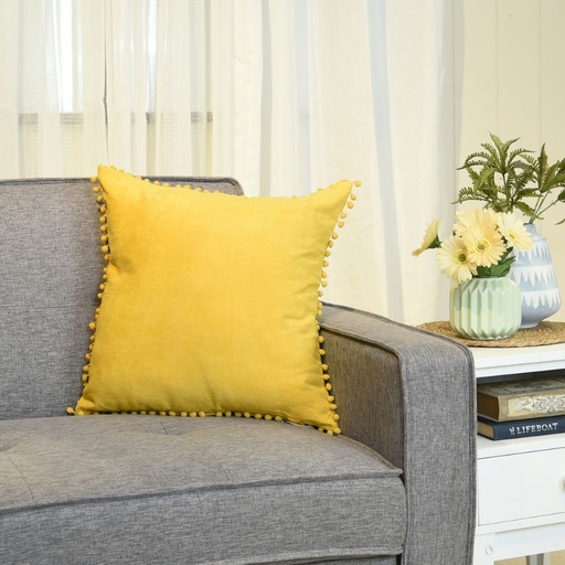 Throw Pillow Case with Pompoms 20" x 20" Mustard