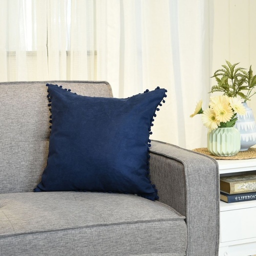 Throw Pillow Case with Pompoms 20" x 20" Cyan Blue