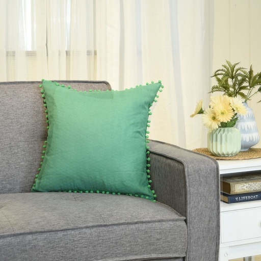 Throw Pillow Case with Pompoms 20" x 20" Green