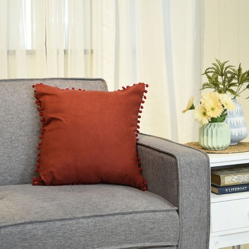 Throw Pillow Case with Pompoms 20" x 20" Choco Brown