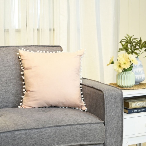 Throw Pillow Case with Pompoms 20" x 20" Beige