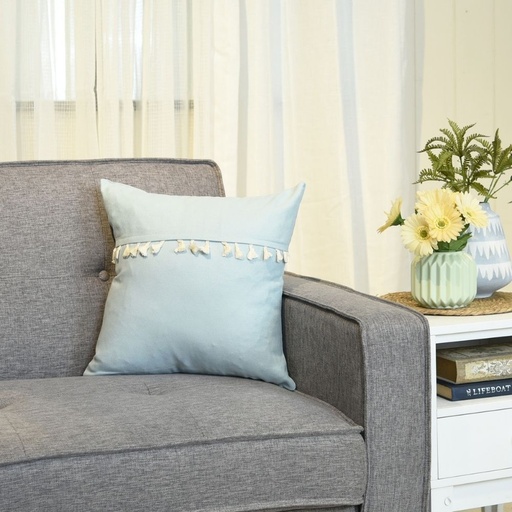 Throw Pillow Case Plain with Tassel 17" x 17" Light Blue