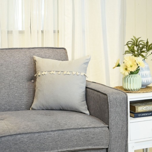 Throw Pillow Case Plain with Tassel 17" x 17" Light Gray