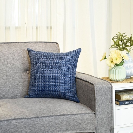 Throw Pillow Case Plaid 17" x 17" Navy Blue