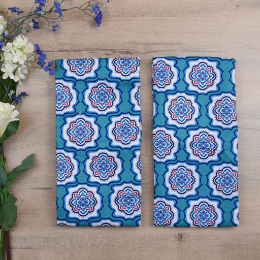 HAPPY KITCHEN Microfiber Kitchen Towel Set of 2 Teal Flower