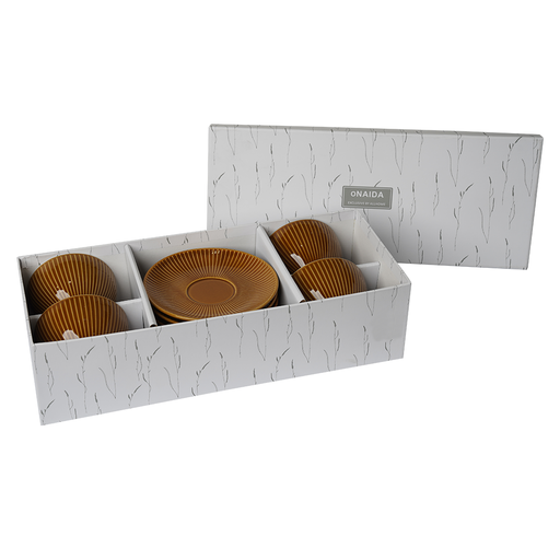 ONAIDA Brown Cup and Saucer with embossed design set of 4