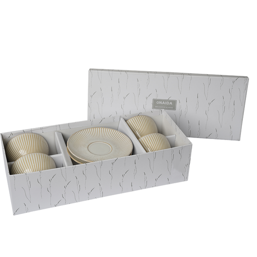 ONAIDA White Cup and Saucer with embossed design set of 4